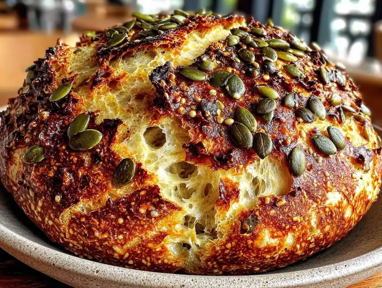 Knuspriges Sauerteigbrot: Bestes Abendessen Rezept 4 knuspriges Sauerteigbrot mit Kürbiskernen preparation steps