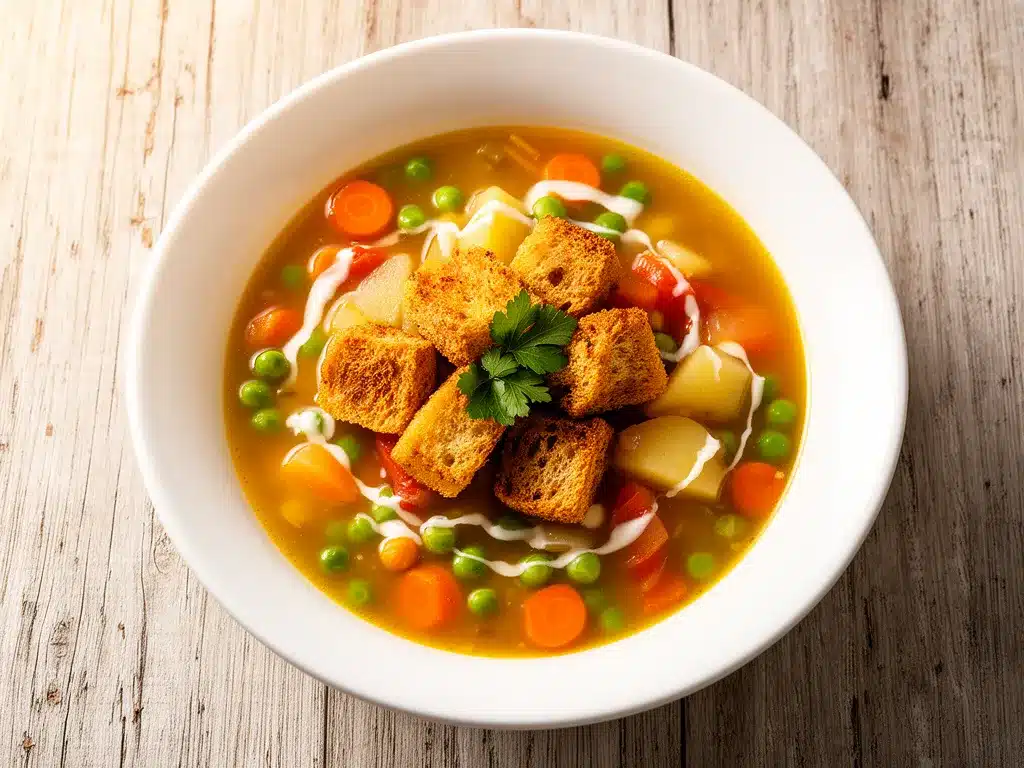 Einfache Gemüsesuppe mit Croutons: 20 Min 4 einfache Gemüsesuppe mit Croutons preparation steps