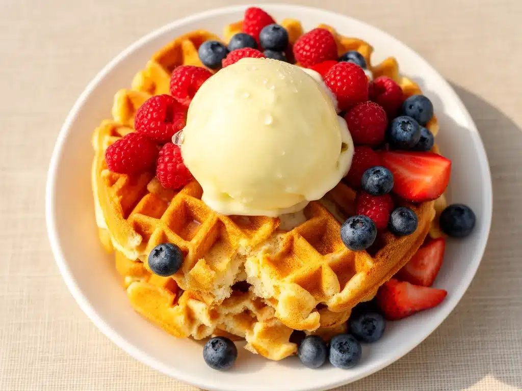 Einfache Waffeln: 5 Min. Vanilleeis & Beeren 4 Einfache Waffeln mit Vanilleeis und Beeren preparation steps