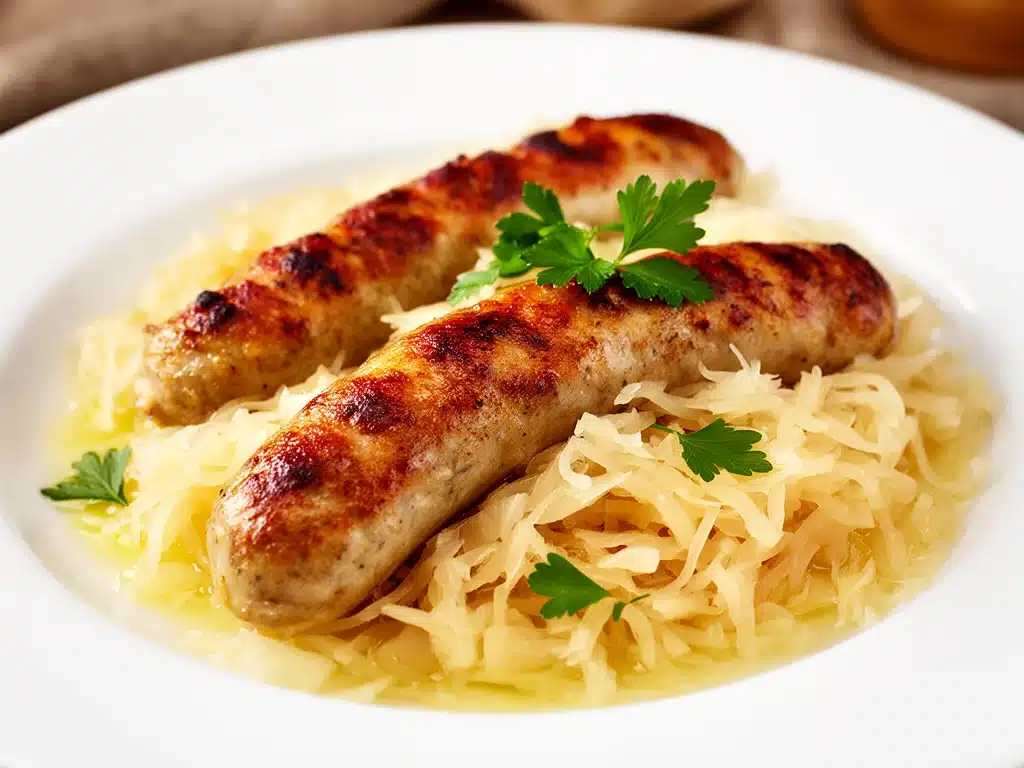 Knusprige Fränkische Bratwurst mit Sauerkraut - featured image