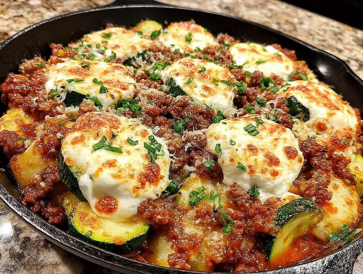 Cremige Zucchini Hackfleisch Pfanne mit Frischkäse: 20 Min. 4 Cremige Zucchini Hackfleisch Pfanne mit Frischkäse preparation steps