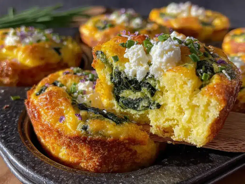 Einfache Rührei-Muffins mit Spinat und Feta - featured image