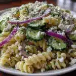 Günstiger Nudelsalat mit Feta und Gurke - featured image